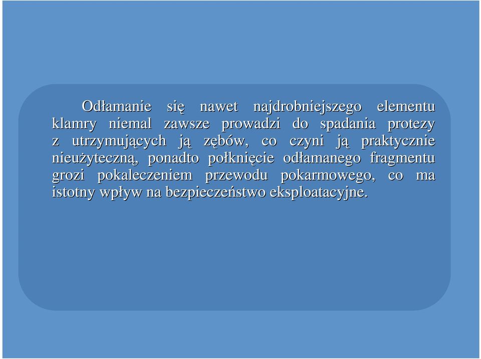 nieuŝyteczn yteczną,, ponadto połkni knięcie odłamanego fragmentu grozi