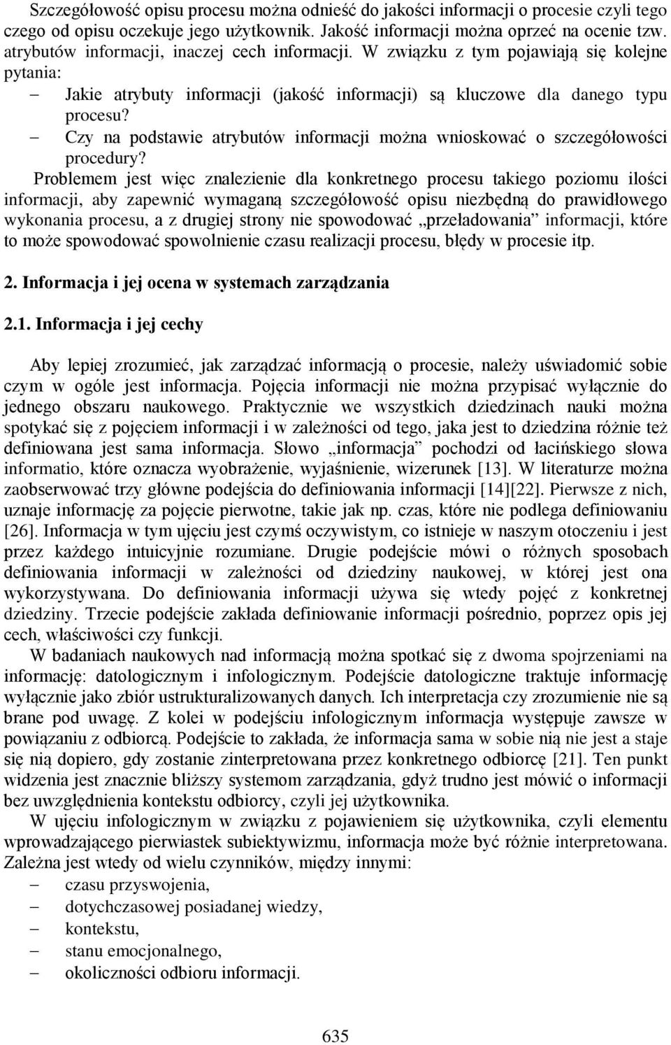 Czy na podstawie atrybutów informacji można wnioskować o szczegółowości procedury?