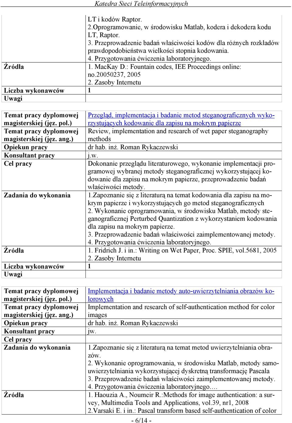 : Fountain codes, IEE Proceedings online: no.20050237, 2005 2.