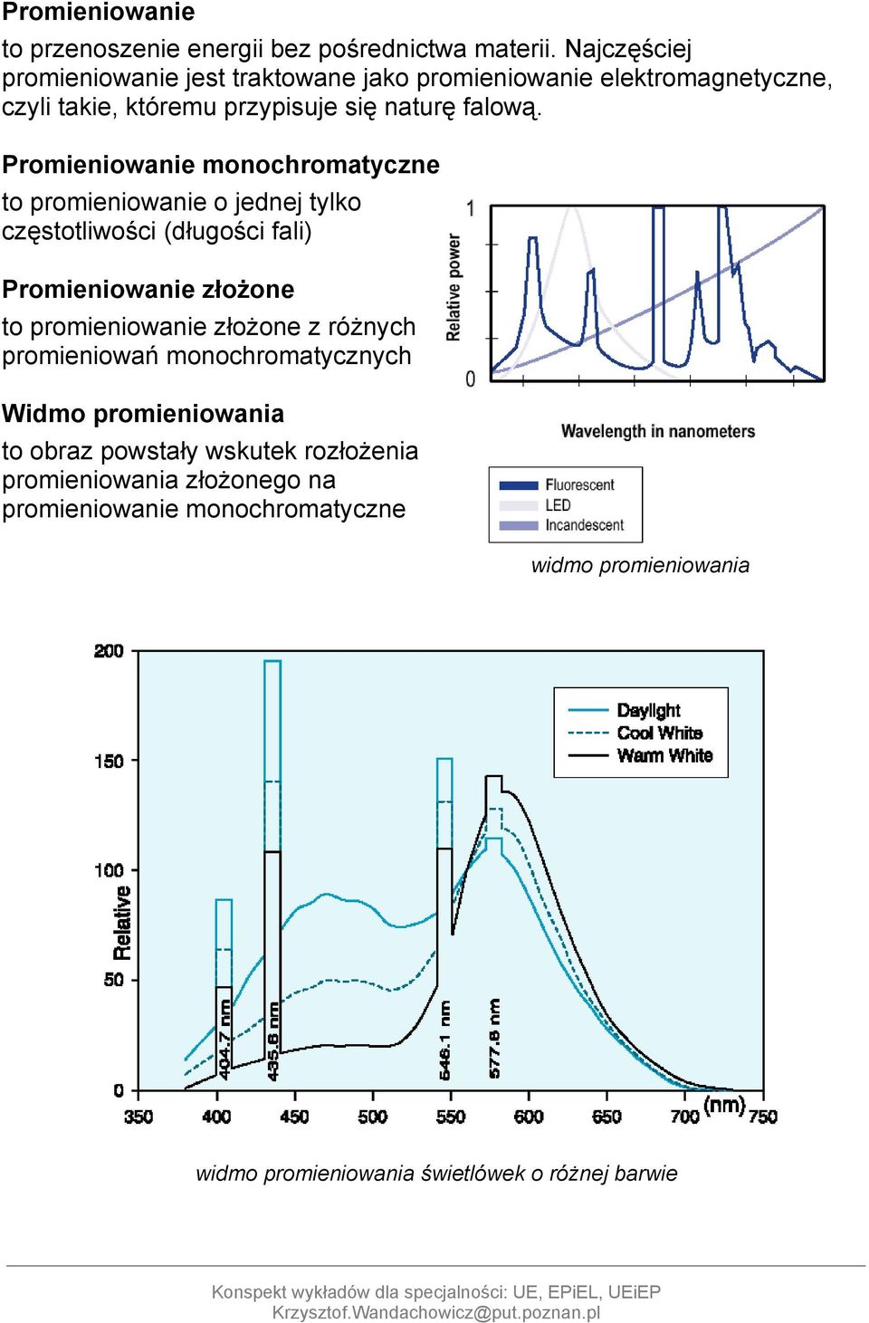 Promieniowanie monochromatyczne to promieniowanie o jednej tylko częstotliwości (długości fali) Promieniowanie złożone to promieniowanie