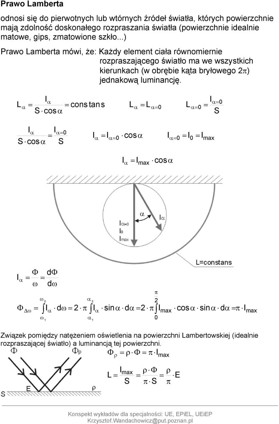 Iα L = = constans S cosα α L α = Lα= 0 L α = 0 = I α= 0 S Iα Iα= 0 = S cosα S I I 0 cosα I 0 = I0 = Imax α = α= α = Iα = Imax cosα I α Φ Φ dφ = = ω dω ω = ω ω 1 I α dω = π α α 1 I α sinα dα =