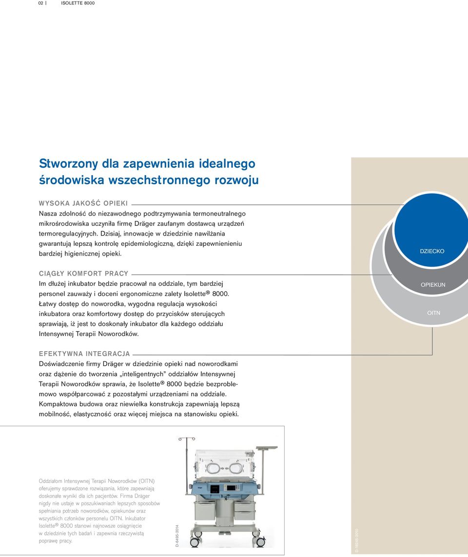 DZIECKO CIągły komfort pracy Im dłużej inkubator będzie pracował na oddziale, tym bardziej personel zauważy i doceni ergonomiczne zalety Isolette 8000.
