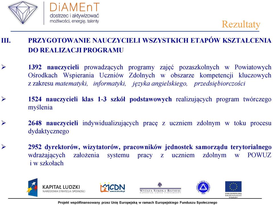 nauczycieli klas 1-3 szkół podstawowych realizujących program twórczego myślenia 2648 nauczycieli indywidualizujących pracę z uczniem zdolnym w toku procesu