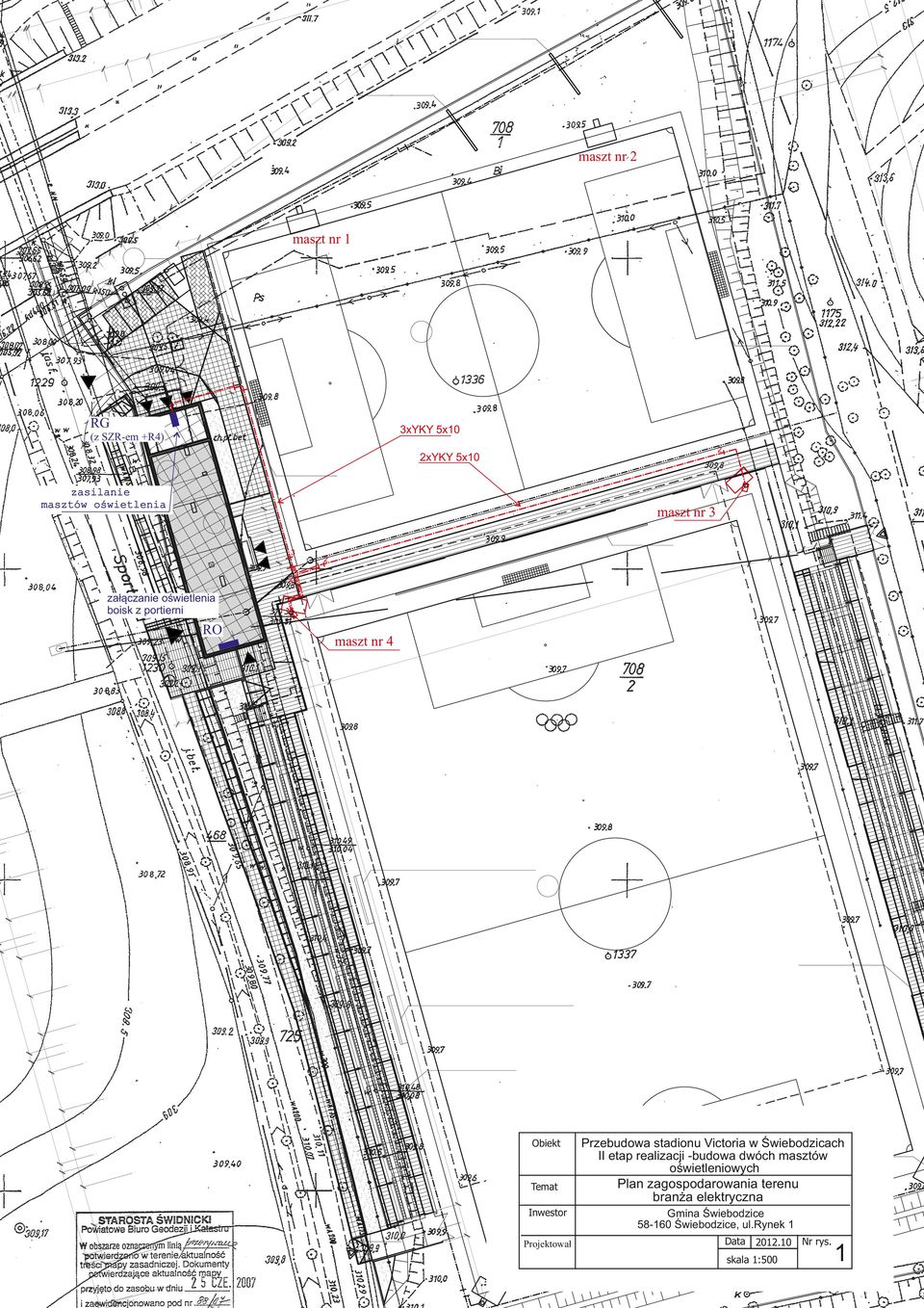 stadionu Victoria w Świebodzicach II etap realizacji -budowa dwóch masztów oświetleniowych Plan