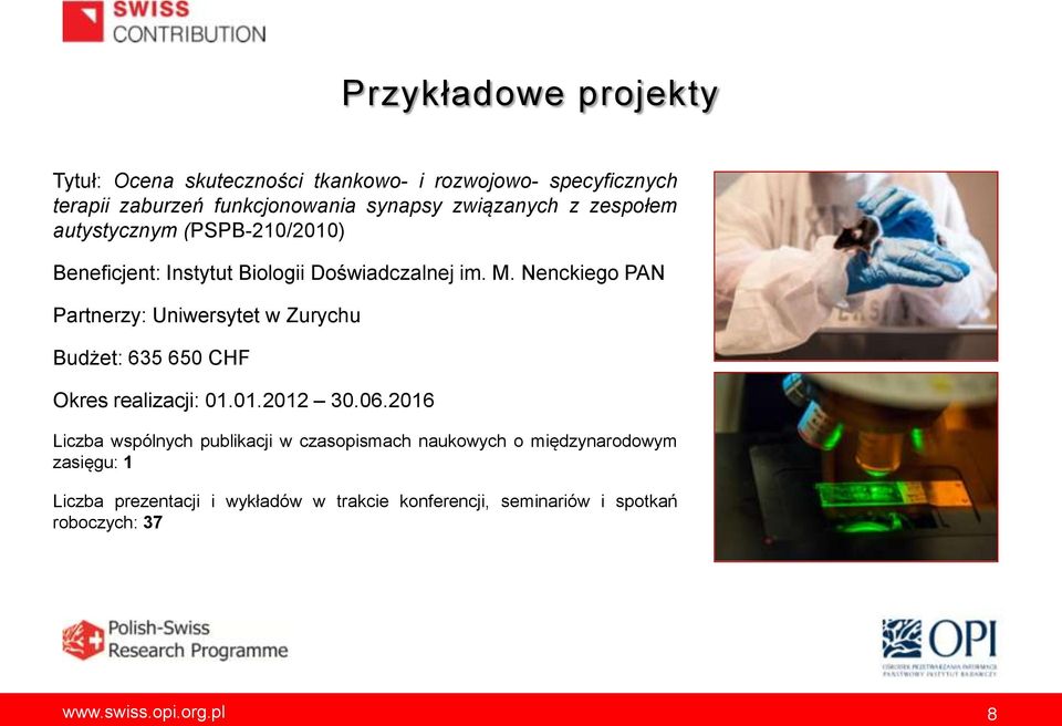 Nenckiego PAN Partnerzy: Uniwersytet w Zurychu Budżet: 635 650 CHF Okres realizacji: 01.01.2012 30.06.