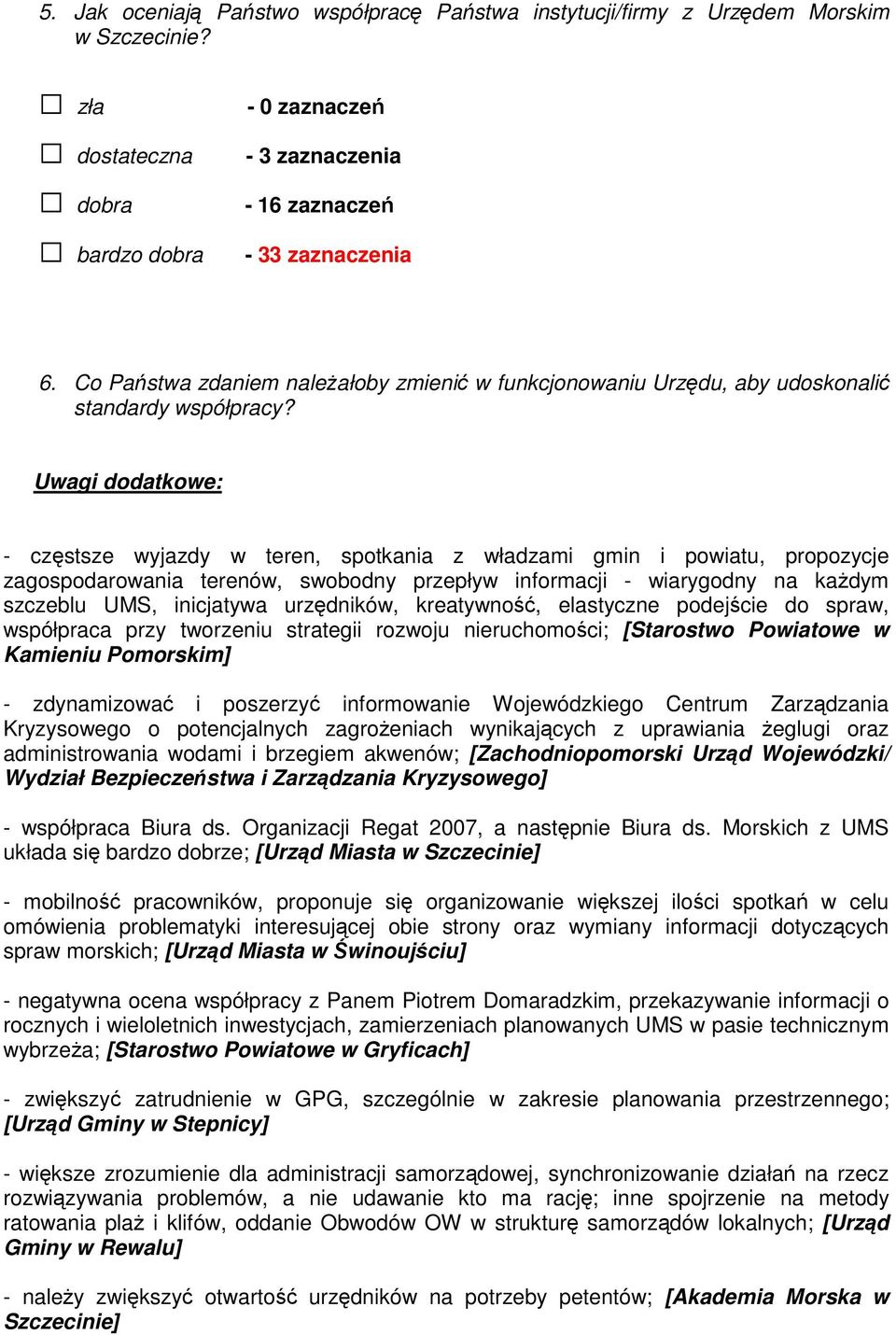 Uwagi dodatkowe: - częstsze wyjazdy w teren, spotkania z władzami gmin i powiatu, propozycje zagospodarowania terenów, swobodny przepływ informacji - wiarygodny na kaŝdym szczeblu UMS, inicjatywa