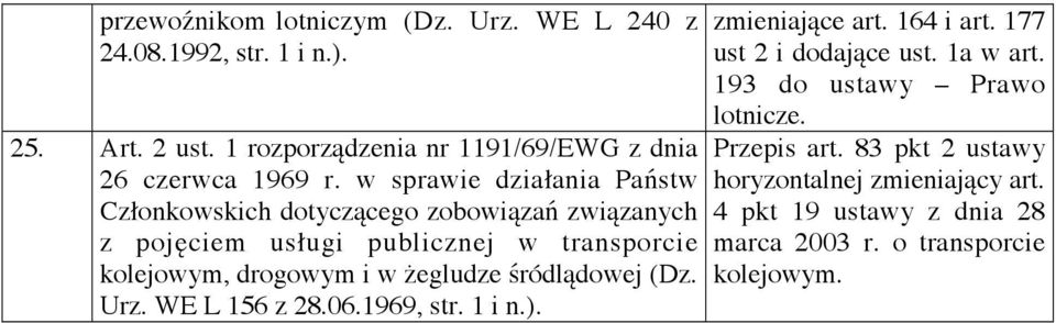 żegludze śródlądowej (Dz. Urz. WE L 156 z 28.06.1969, str. 1 i n.). zmieniające art. 164 i art. 177 ust 2 i dodające ust. 1a w art.