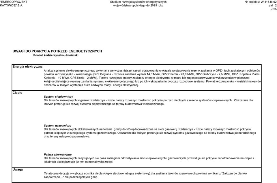 MWe, GPZ Kopalnia Piasku Kotlarnia - 10 MWe, GPZ Kozle - 2 MWe).