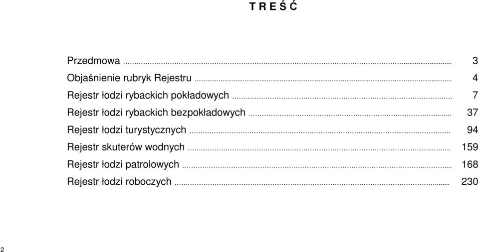 bezpokładowych..... 37 Rejestr łodzi turystycznych.