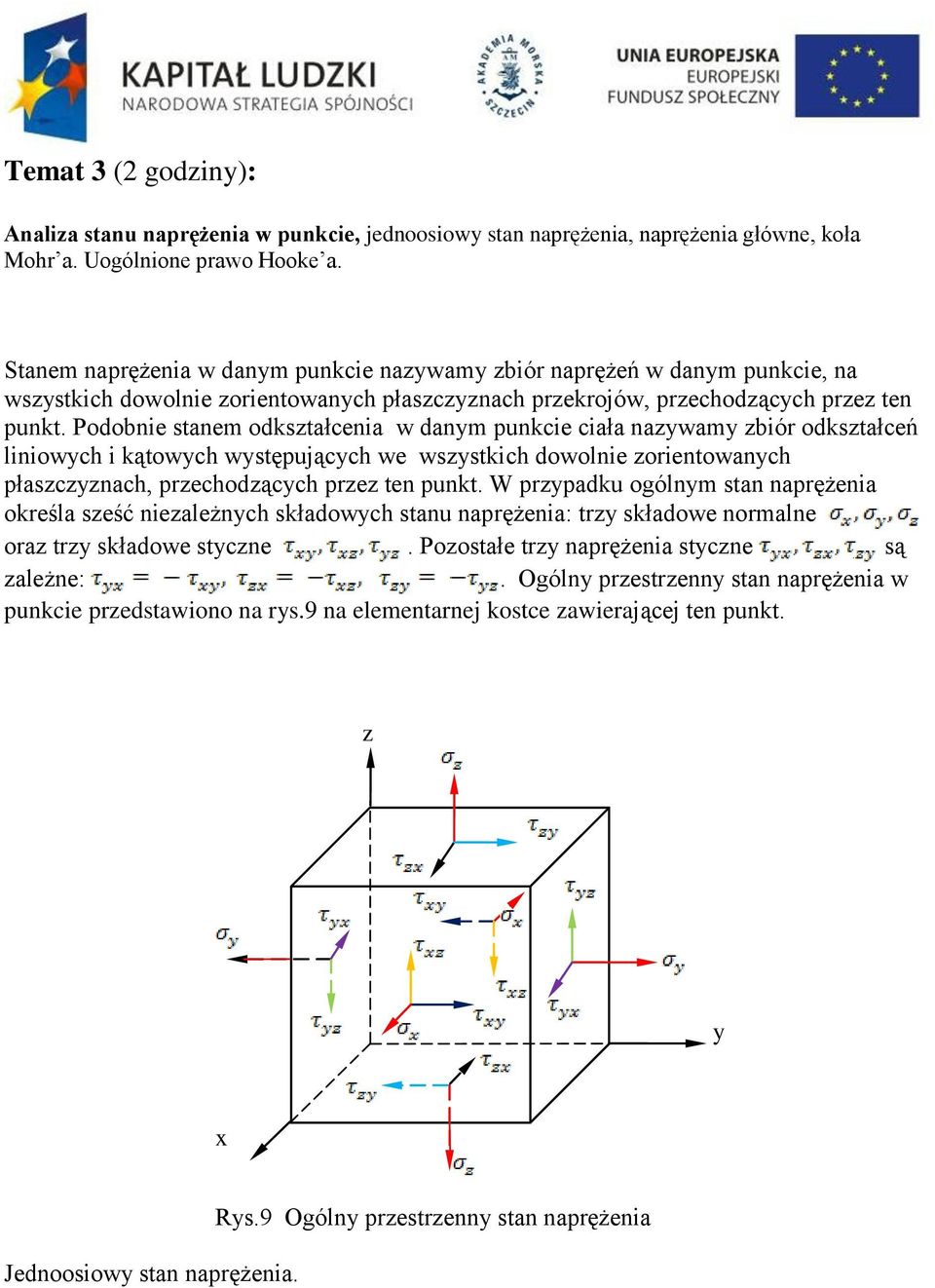 Podobnie stanem odkształcenia w danym punkcie ciała nazywamy zbiór odkształceń liniowych i kątowych występujących we wszystkich dowolnie zorientowanych płaszczyznach, przechodzących przez ten punkt.