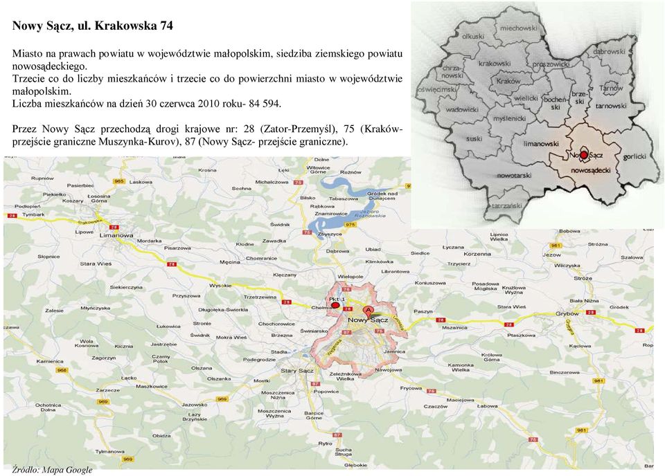 Trzecie co do liczby mieszkańców i trzecie co do powierzchni miasto w województwie małopolskim.