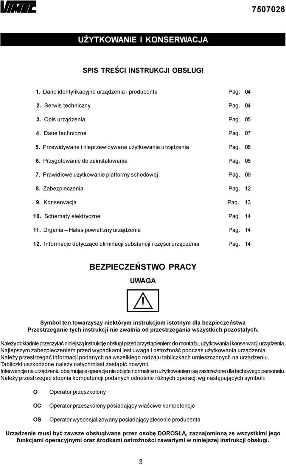 Shemty elektryzne Pg. 14 11. Drgni Hłs powietrzny urządzeni Pg. 14 12. Informje dotyząe eliminji sustnji i zęśi urządzeni Pg.