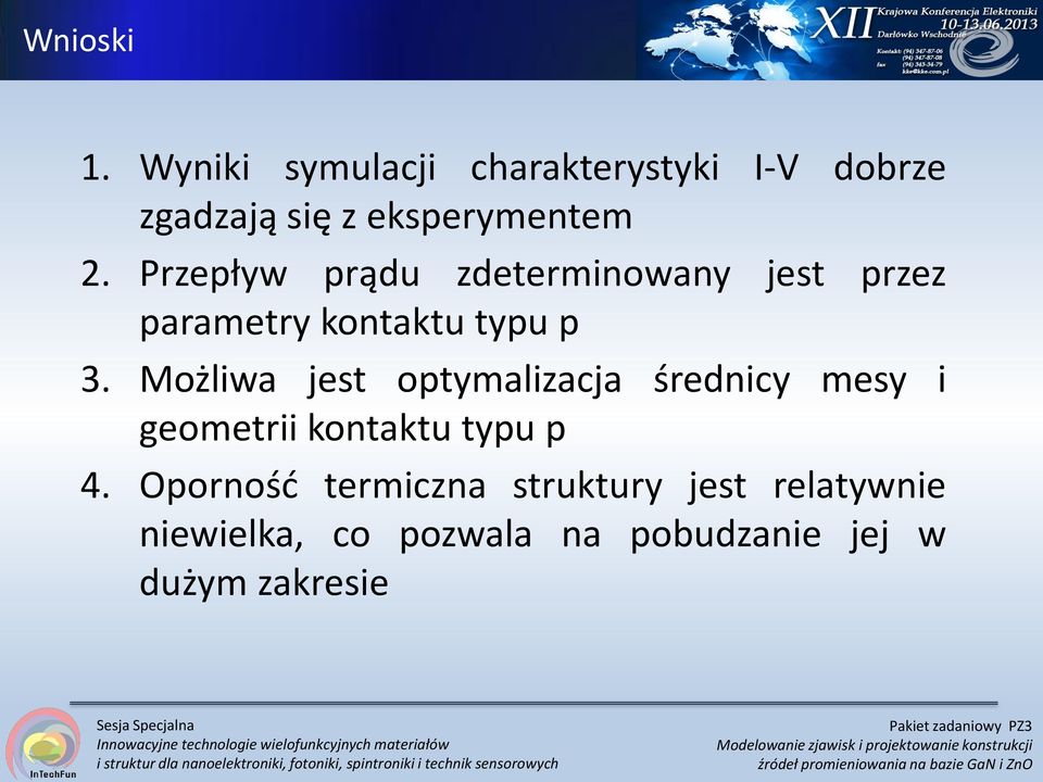 Przepływ prądu zdeterminowany jest przez parametry kontaktu typu p 3.