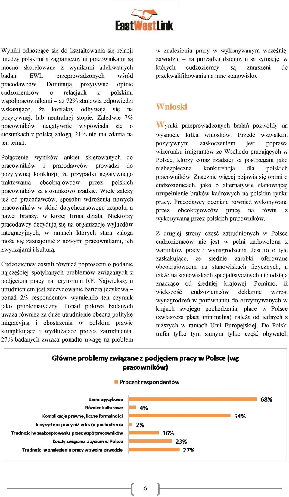 Zaledwie 7% pracowników negatywnie wypowiada się o stosunkach z polską załogą. 21% nie ma zdania na ten temat.