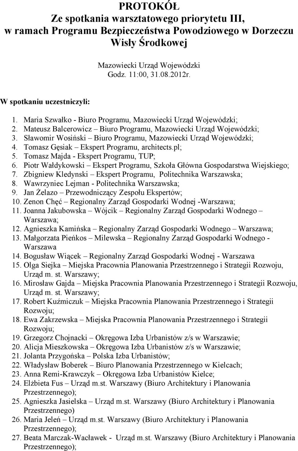 Sławomir Wosiński Biuro Programu, Mazowiecki Urząd Wojewódzki; 4. Tomasz Gęsiak Ekspert Programu, architects.pl; 5. Tomasz Majda - Ekspert Programu, TUP; 6.