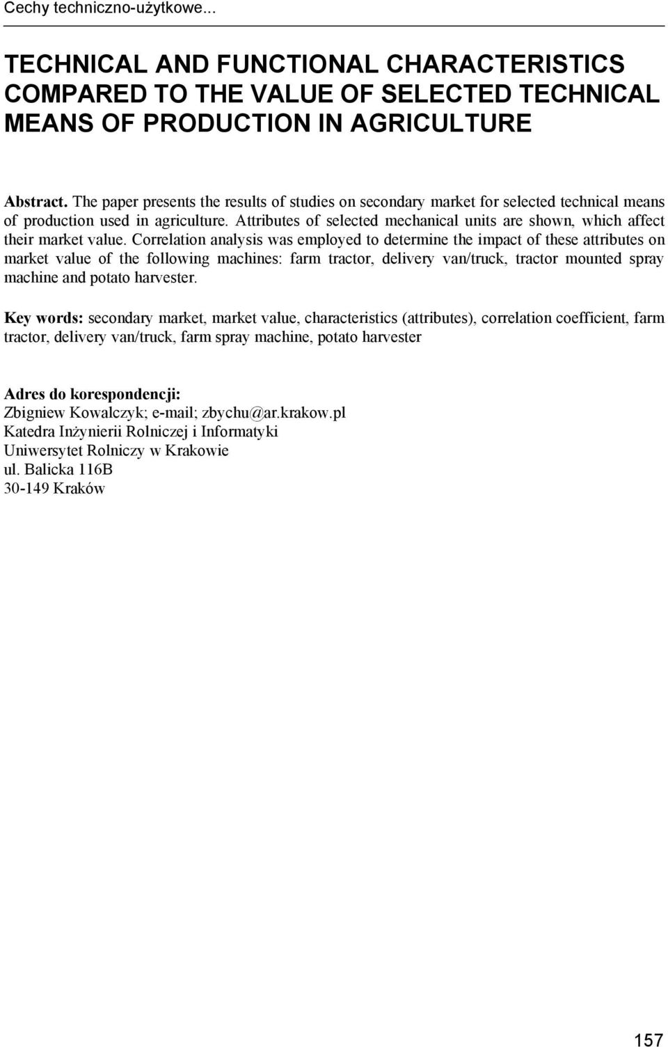 Attributes of selected mechanical units are shown, which affect their market value.