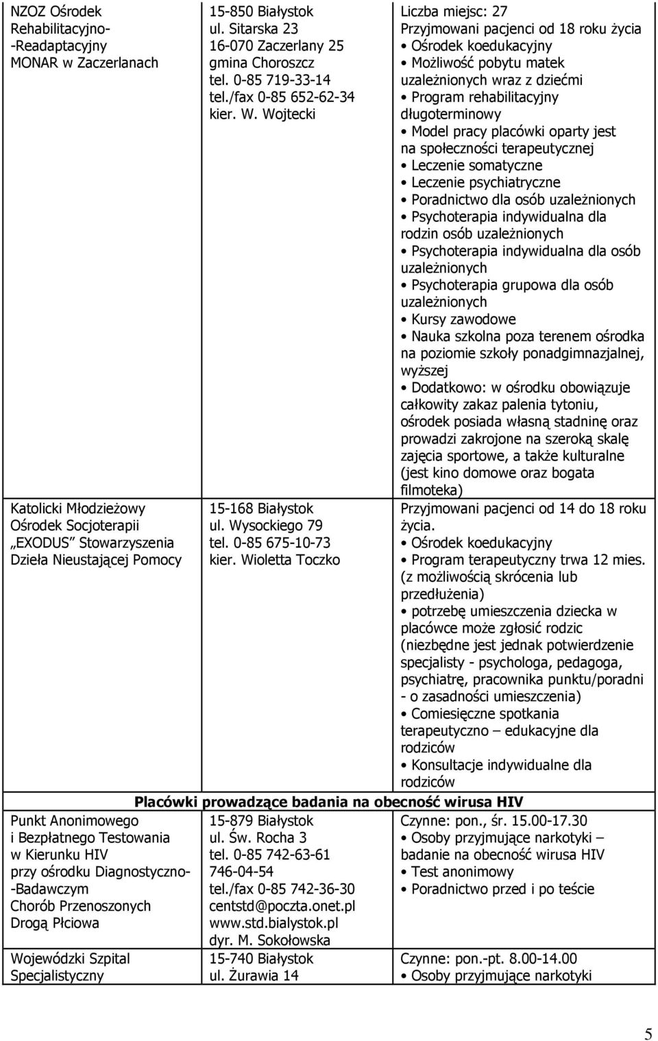 Sitarska 23 16-070 Zaczerlany 25 gmina Choroszcz tel. 0-85 719-33-14 tel./fax 0-85 652-62-34 kier. W. Wojtecki 15-168 Białystok ul. Wysockiego 79 tel. 0-85 675-10-73 kier.