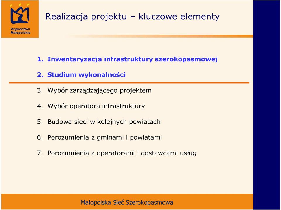 Wybór zarządzającego projektem 4. Wybór operatora infrastruktury 5.