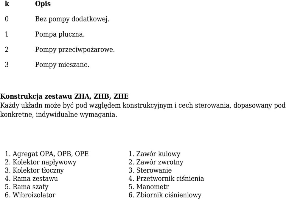 pod konkretne, indywidualne wymagania. 1. Agregat OPA, OPB, OPE 2. Kolektor napływowy 3. Kolektor tłoczny 4.