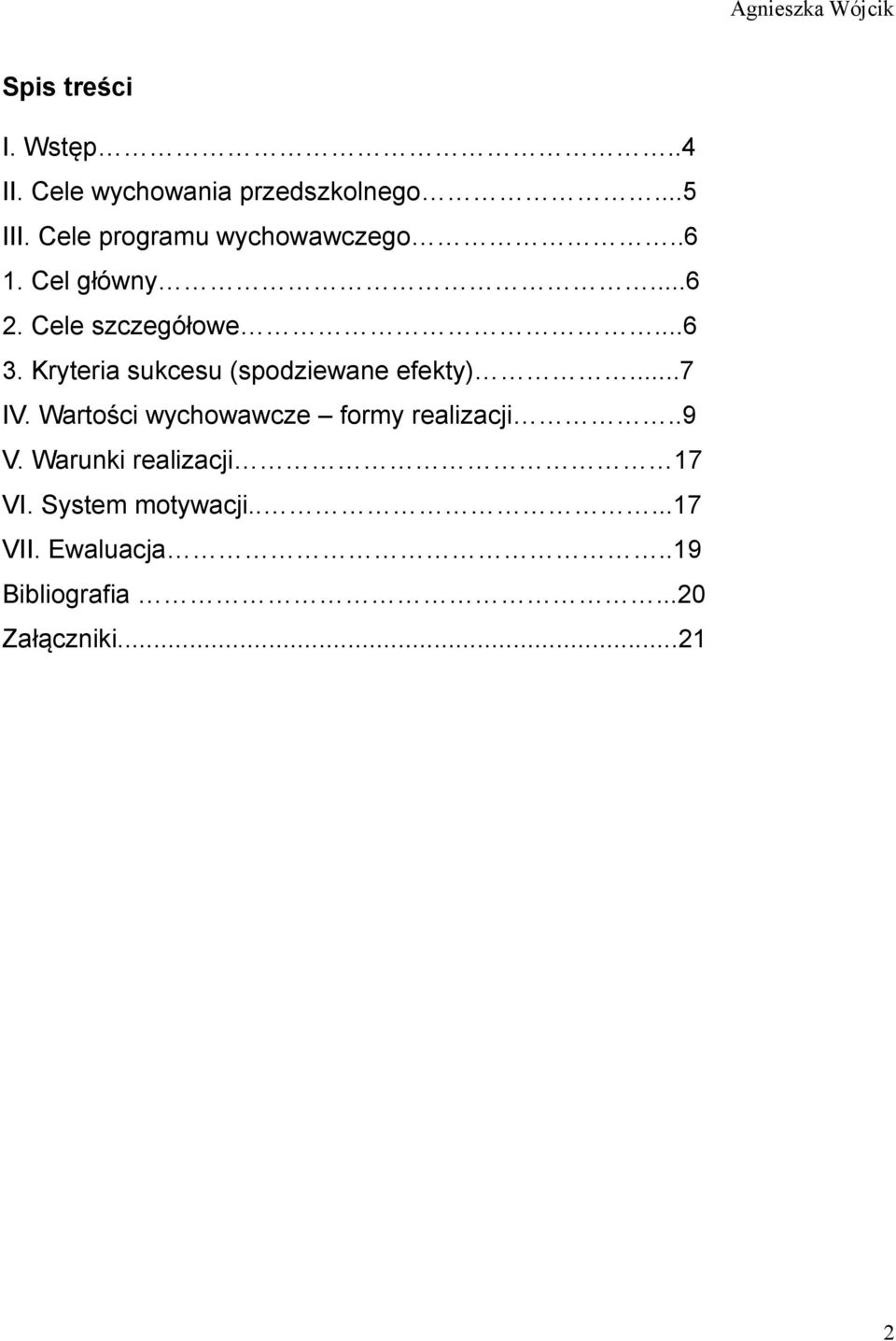 Kryteria sukcesu (spodziewane efekty)...7 IV. Wartości wychowawcze formy realizacji..9 V.