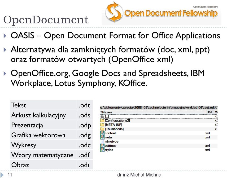 org, Google Docs and Spreadsheets, IBM Workplace, Lotus Symphony, KOffice.