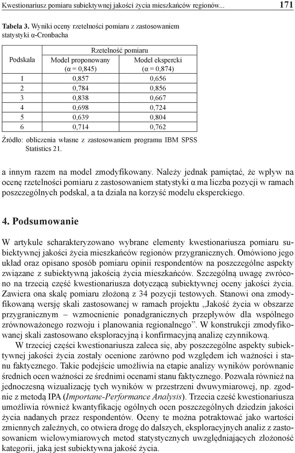 4 0,698 0,724 5 0,639 0,804 6 0,714 0,762 Źródło: obliczenia własne z zastosowaniem programu IBM SPSS Statistics 21. a innym razem na model zmodyfikowany.