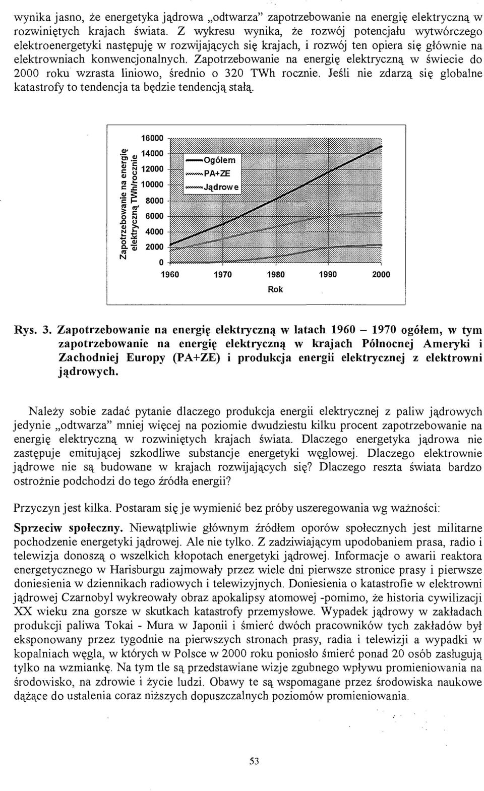 Zapotrzebowanie na energię elektryczną w świecie do 2000 roku wzrasta liniowo, średnio o 32