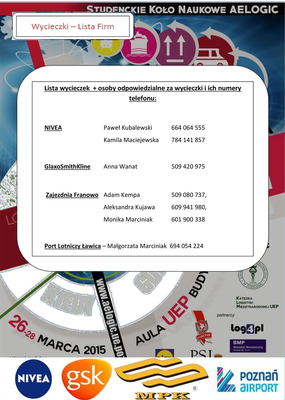 Wanat 509 420 975 Zajezdnia Franowo Adam Kempa 509 080 737, Aleksandra Kujawa 609