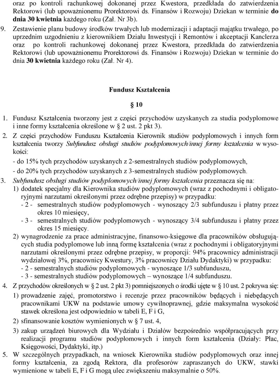 Zestawienie planu budowy środków trwałych lub modernizacji i adaptacji majątku trwałego, po uprzednim uzgodnieniu z kierownikiem Działu Inwestycji i Remontów i akceptacji Kanclerza  Finansów i