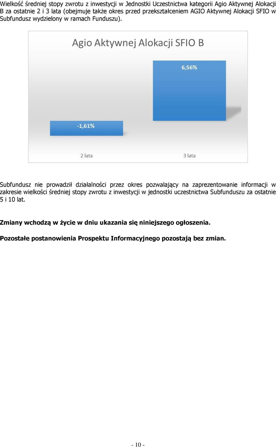 Subfundusz nie prowadził działalności przez okres pozwalający na zaprezentowanie informacji w zakresie wielkości średniej stopy zwrotu z inwestycji