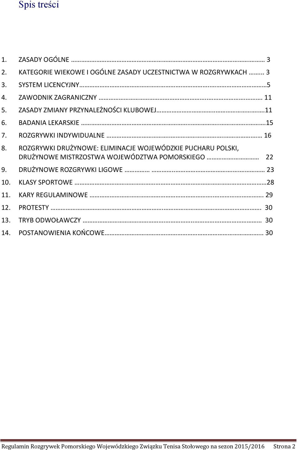 ROZGRYWKI DRUŻYNOWE: ELIMINACJE WOJEWÓDZKIE PUCHARU POLSKI, DRUŻYNOWE MISTRZOSTWA WOJEWÓDZTWA POMORSKIEGO. 22 9. DRUŻYNOWE ROZGRYWKI LIGOWE.... 23 10.