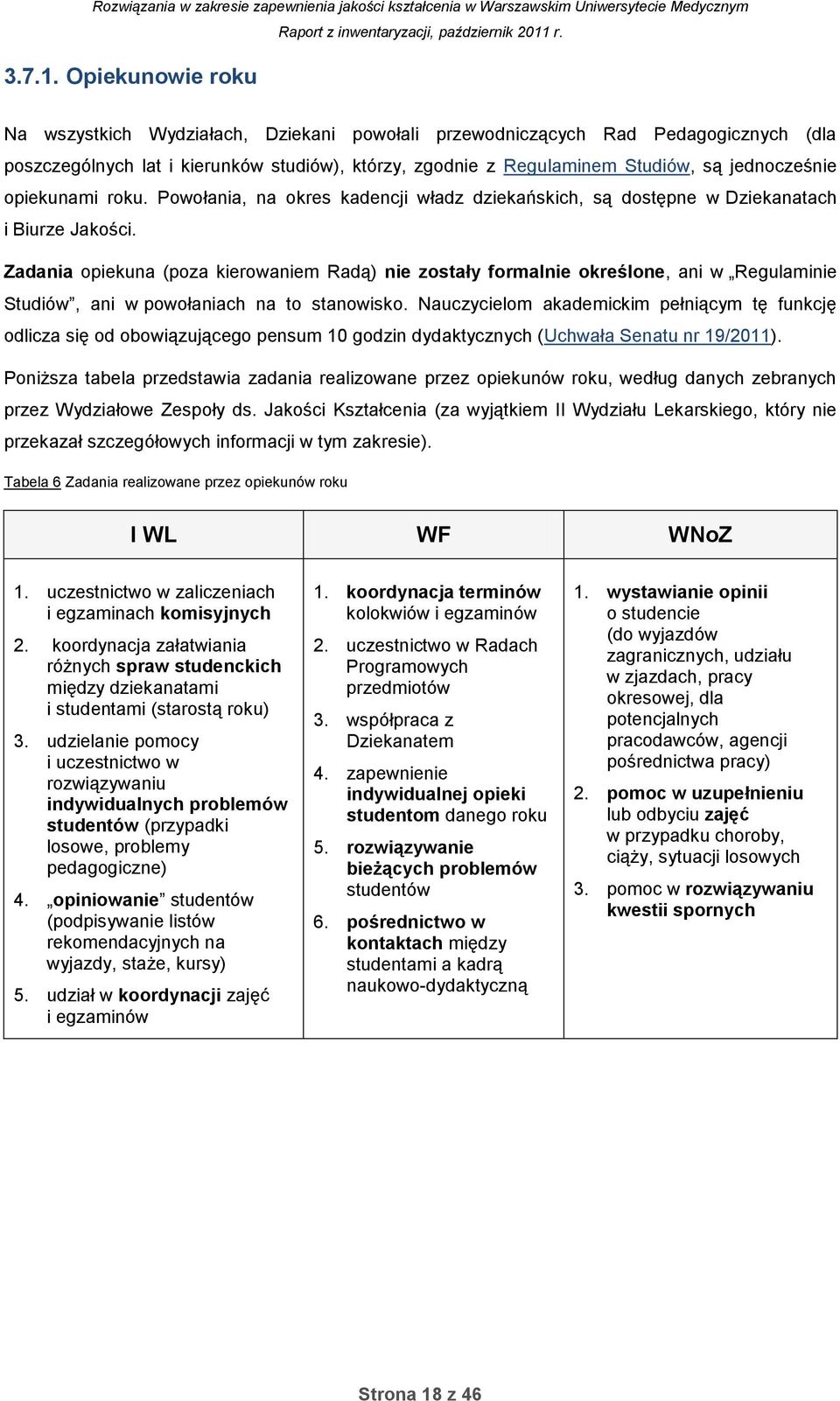 opiekunami roku. Powołania, na okres kadencji władz dziekańskich, są dostępne w Dziekanatach i Biurze Jakości.