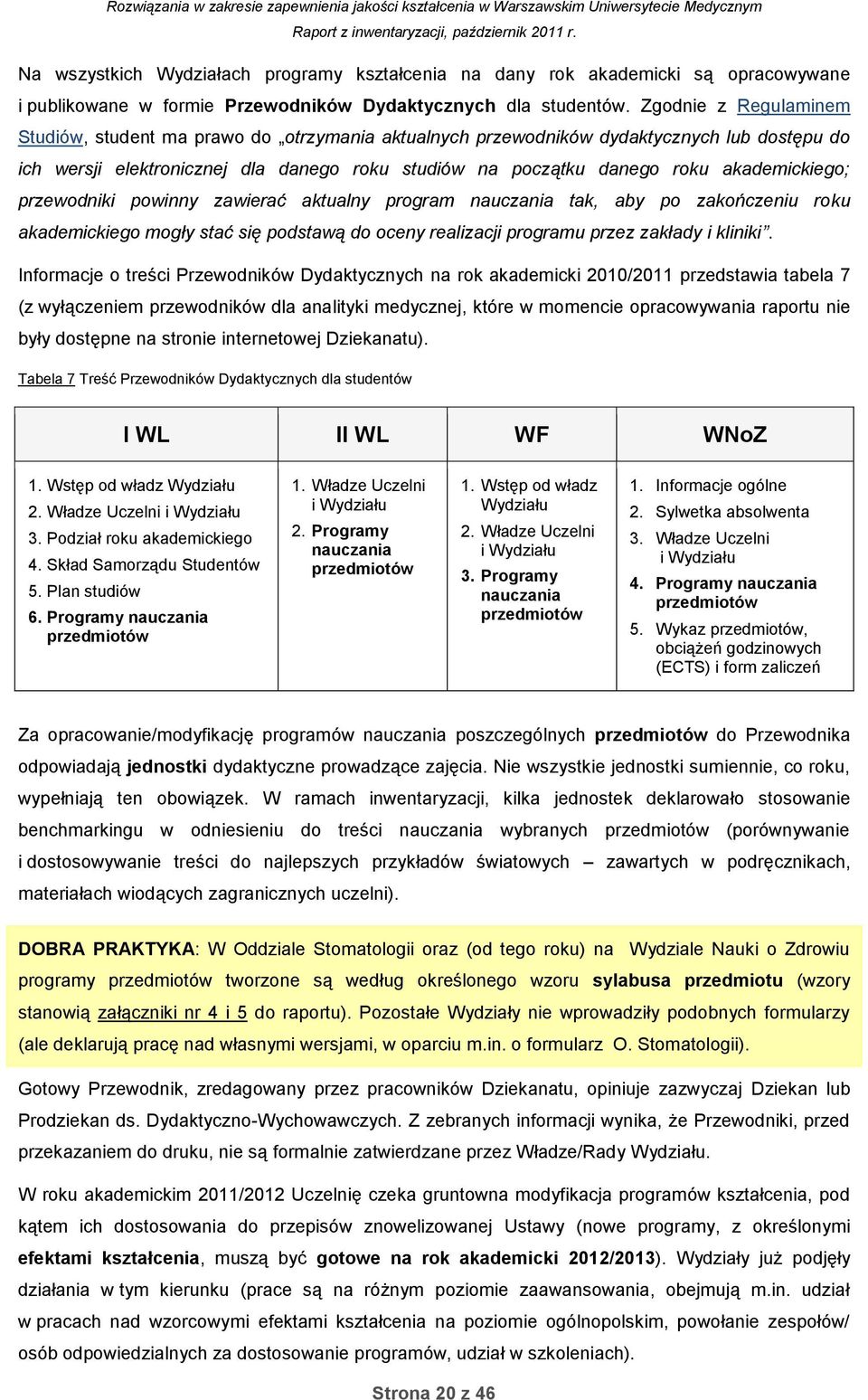 akademickiego; przewodniki powinny zawierać aktualny program nauczania tak, aby po zakończeniu roku akademickiego mogły stać się podstawą do oceny realizacji programu przez zakłady i kliniki.