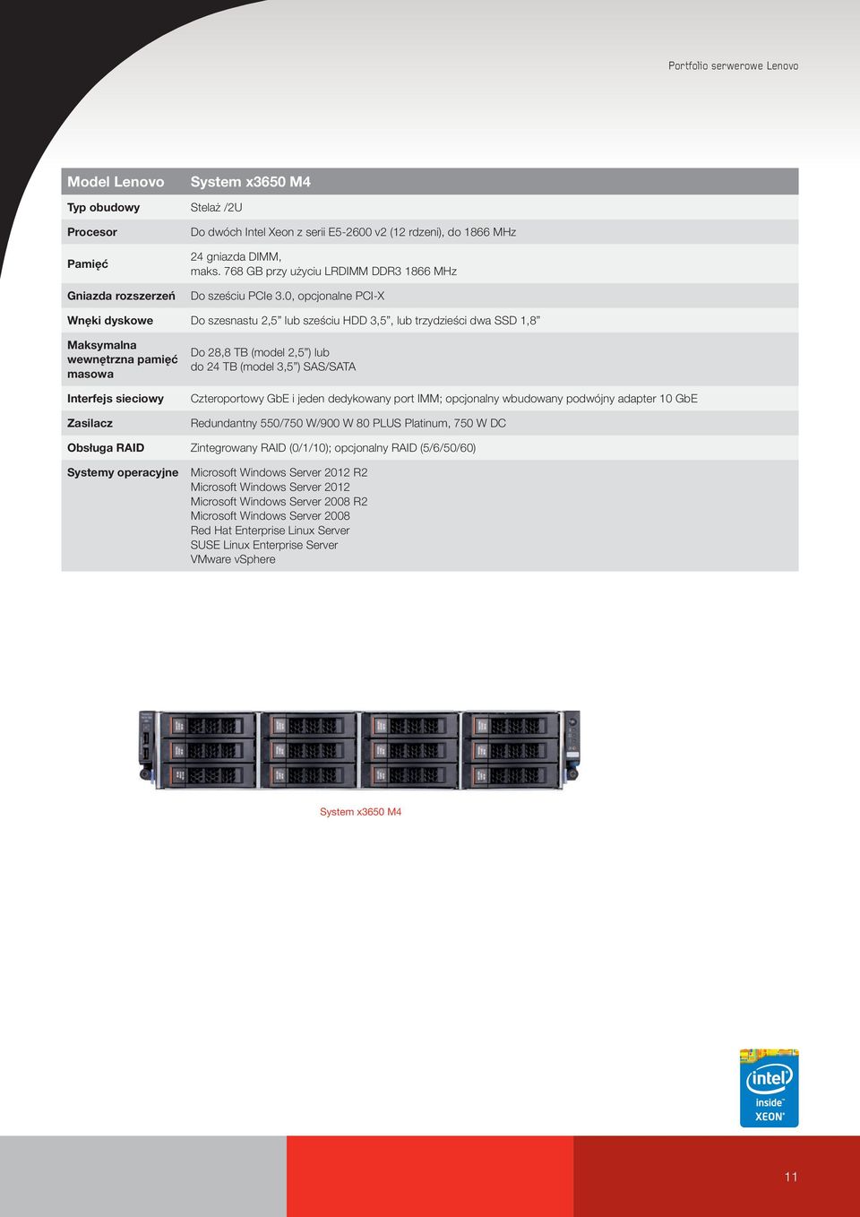 0, opcjonalne PCI-X Wnęki dyskowe Do szesnastu 2,5 lub sześciu HDD 3,5, lub trzydzieści dwa SSD 1,8 Maksymalna wewnętrzna pamięć masowa Interfejs sieciowy Zasilacz Do 28,8 TB (model