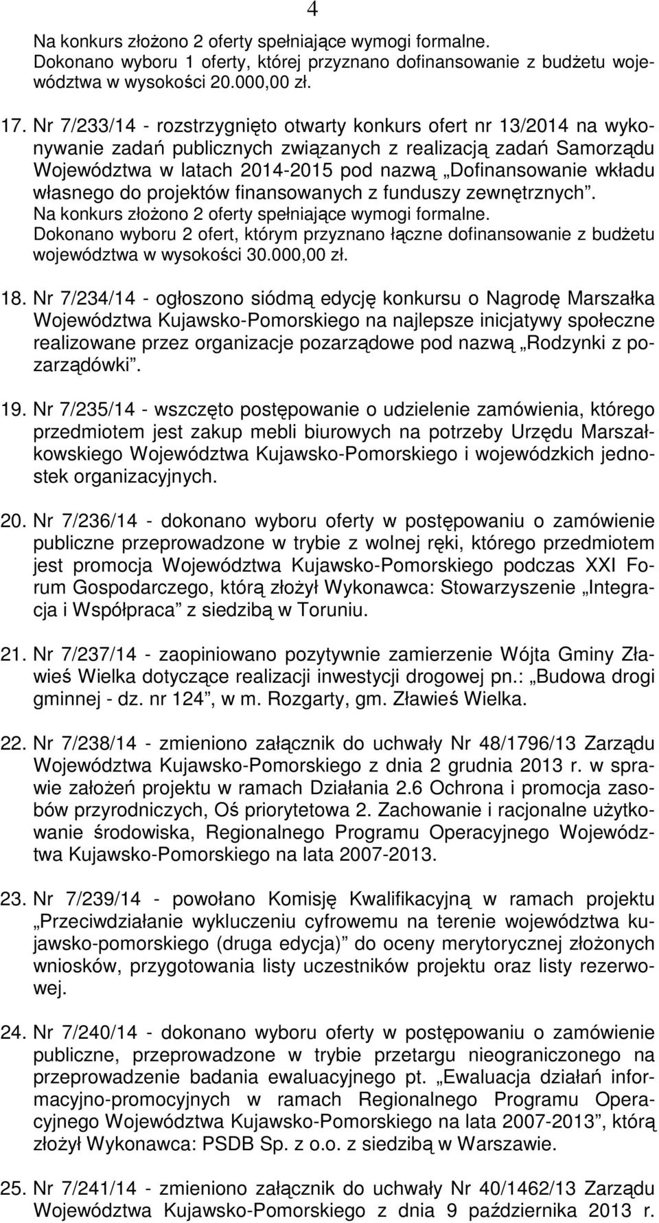Na konkurs złożono 2 oferty spełniające wymogi formalne. Dokonano wyboru 2 ofert, którym przyznano łączne dofinansowanie z budżetu województwa w wysokości 30.000,00 zł. 18.