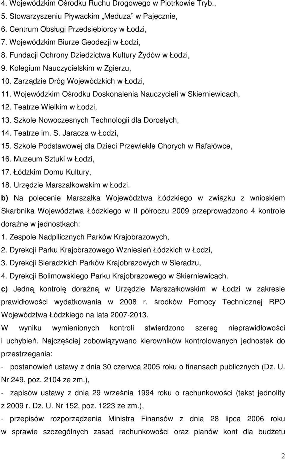 Wojewódzkim Ośrodku Doskonalenia Nauczycieli w Skierniewicach, 12. Teatrze Wielkim w Łodzi, 13. Szkole Nowoczesnych Technologii dla Dorosłych, 14. Teatrze im. S. Jaracza w Łodzi, 15.