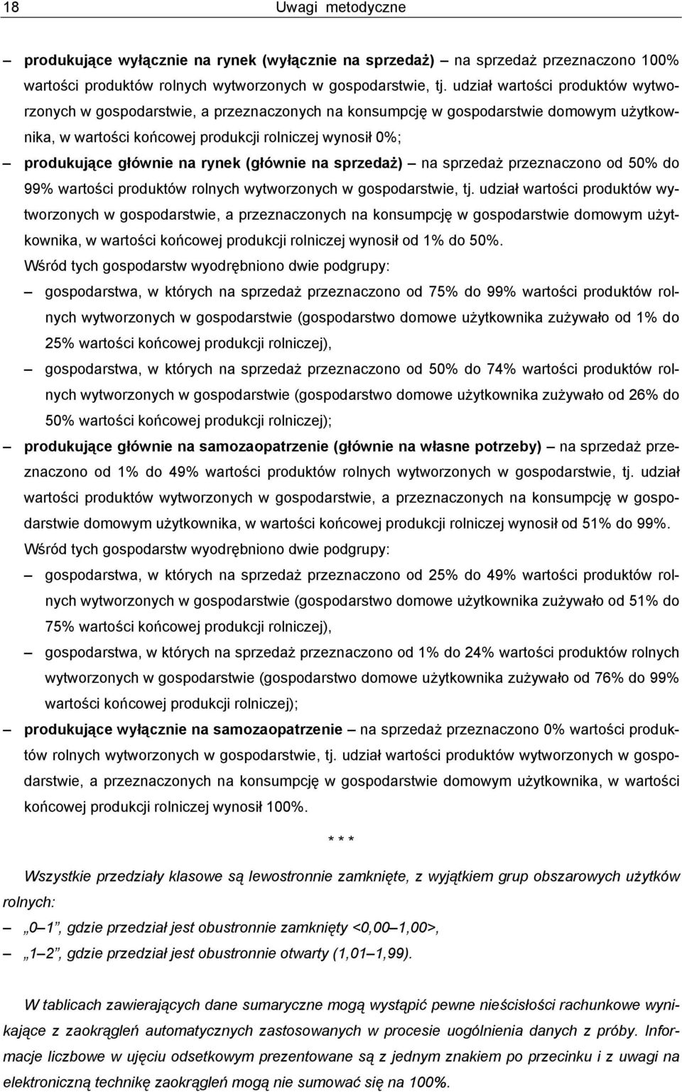 rynek (głównie na sprzedaż) na sprzedaż przeznaczono od 50% do 99% wartości produktów rolnych wytworzonych w gospodarstwie, tj.