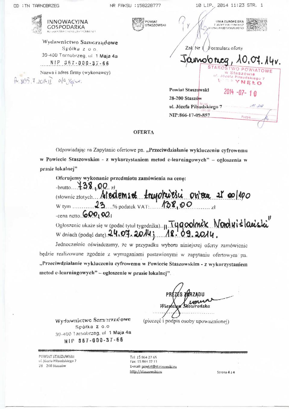 -8S7 OFERTA Odpowiadaj^c na Zapytanic oferlowe pn.