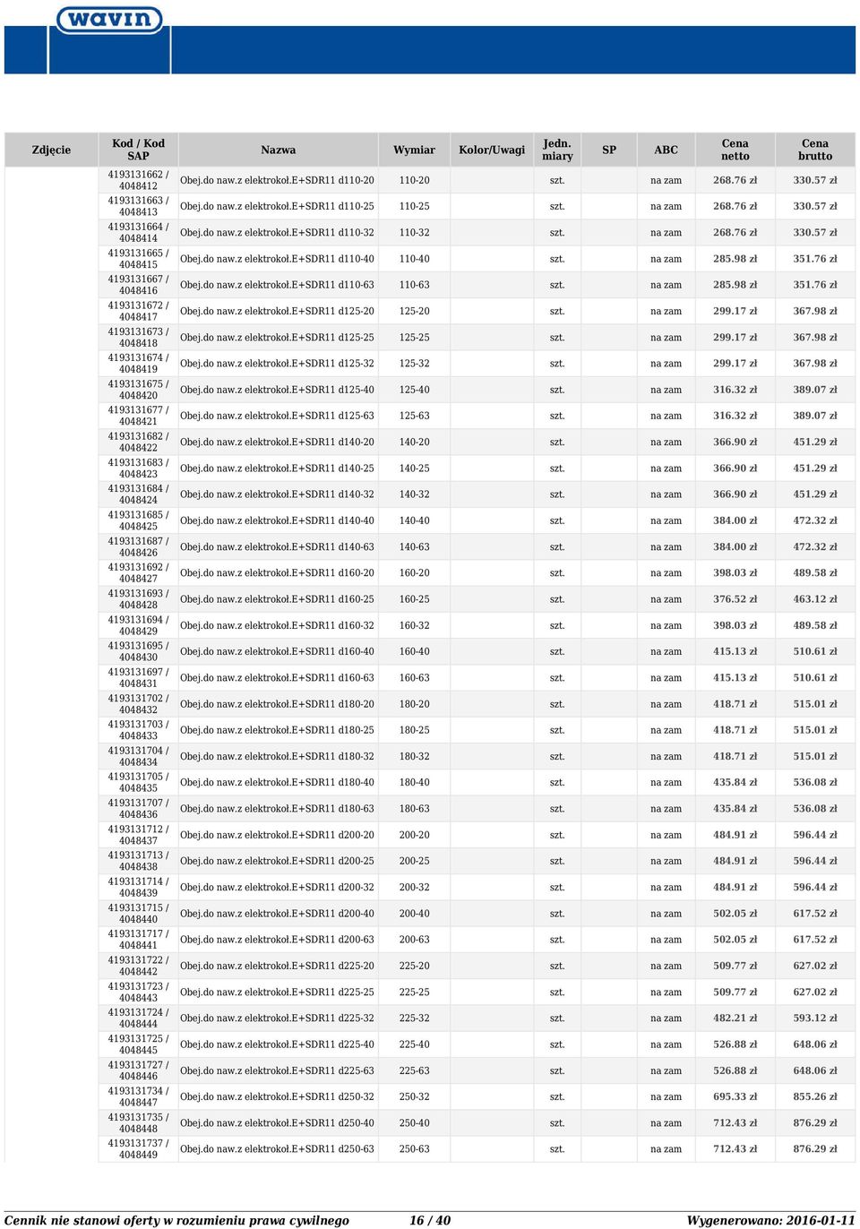 do naw.z elektrokoł.e+sdr11 d-20-20 299.17 zł 367.98 zł 4193131673 / 4048418 Obej.do naw.z elektrokoł.e+sdr11 d-25-25 299.17 zł 367.98 zł 4193131674 / 4048419 Obej.do naw.z elektrokoł.e+sdr11 d-32-32 299.