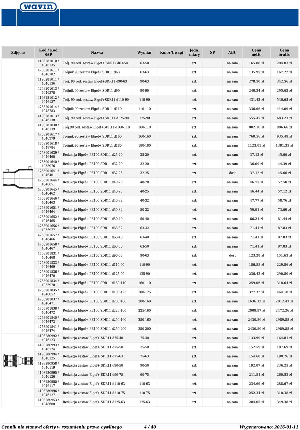65 zł 4753201614 / 4048783 Trójnik zestaw Elgef+ SDR11 d - 336.66 zł 414.09 zł 4193281013 / 4046138 Trój. red. zestaw Elgef+SDR11 d- - 555.47 zł 683.23 zł 4193281030 / 4046139 Trój. red. zestaw Elgef+SDR11 d- - 802.