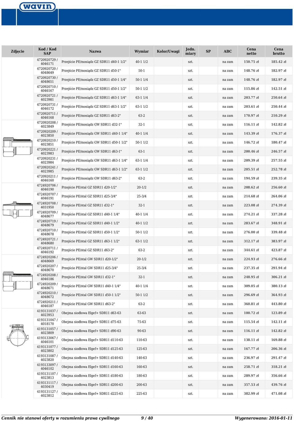51 zł Przejście PE/mosiądz GZ SDR11 d63-1 1/4" 63-1 1/4 203.77 zł.64 zł 4720920731 / 4046172 Przejście PE/mosiądz GZ SDR11 d63-1 1/2" 63-1 1/2 203.61 zł.