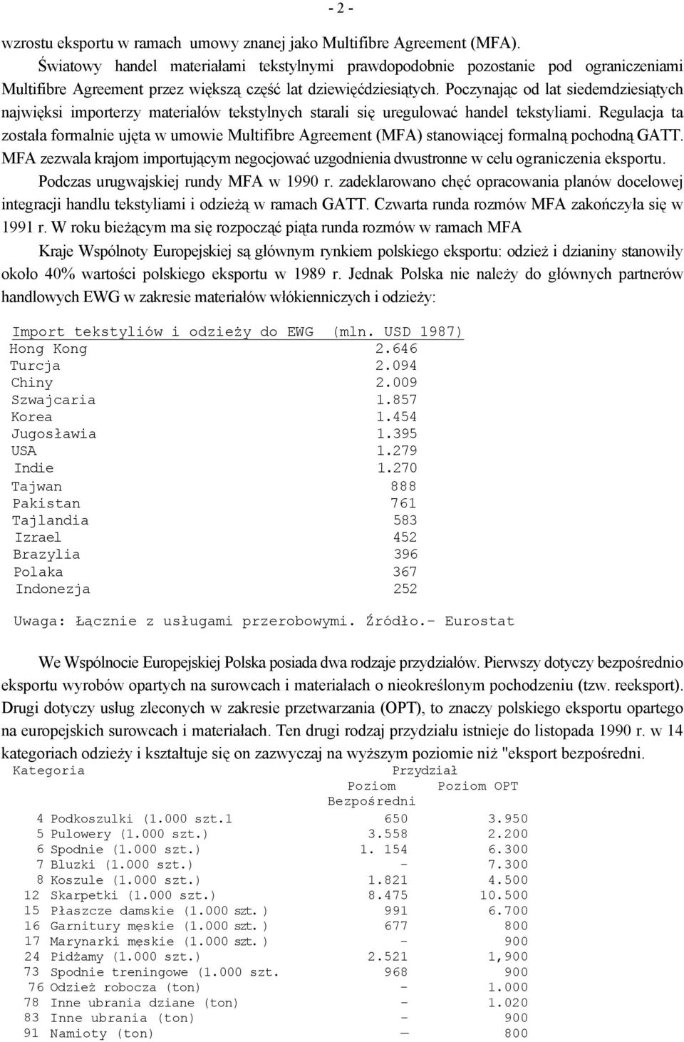 Poczynając od lat siedemdziesiątych najwięksi importerzy materiałów tekstylnych starali się uregulować handel tekstyliami.