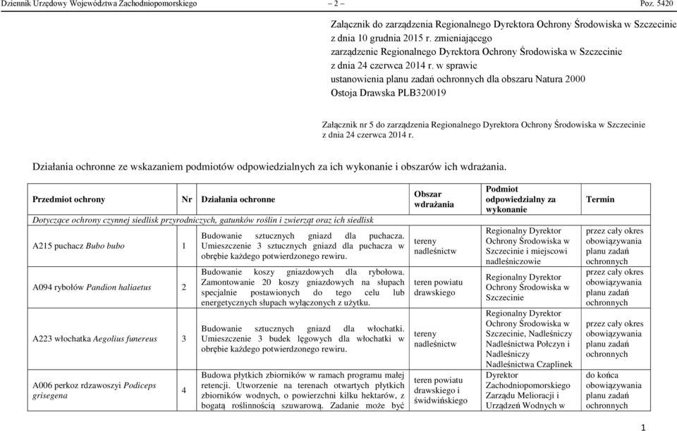 w sprawie ustanowienia dla obszaru Natura 2000 Ostoja Drawska PLB320019 Załącznik nr 5 do zarządzenia Regionalnego Dyrektora z dnia 24 czerwca 2014 r.