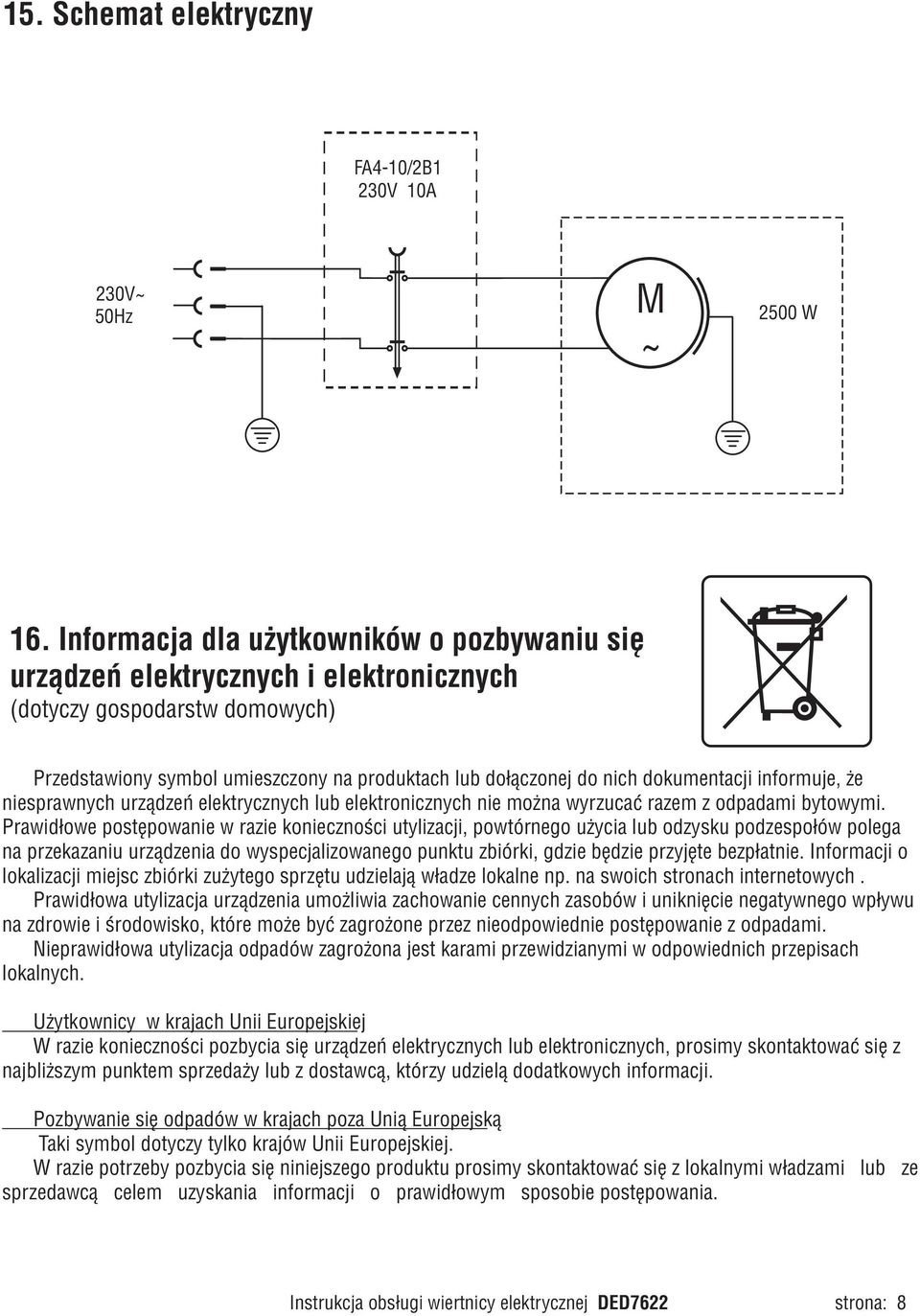 informuje, e niesprawnych urz¹dzeñ elektrycznych lub elektronicznych nie mo na wyrzucaæ razem z odpadami bytowymi.