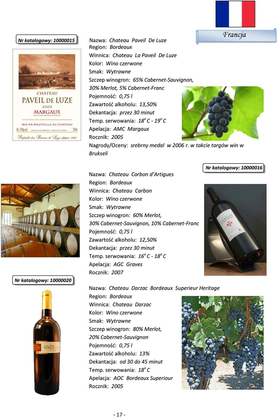 w takcie targów win w Brukseli Nazwa: Chateau Carbon d Artigues Region: Bordeaux Winnica: Chateau Carbon Szczep winogron: 60% Merlot, 30% Cabernet-Sauvignon, 10% Cabernet-Franc Temp.