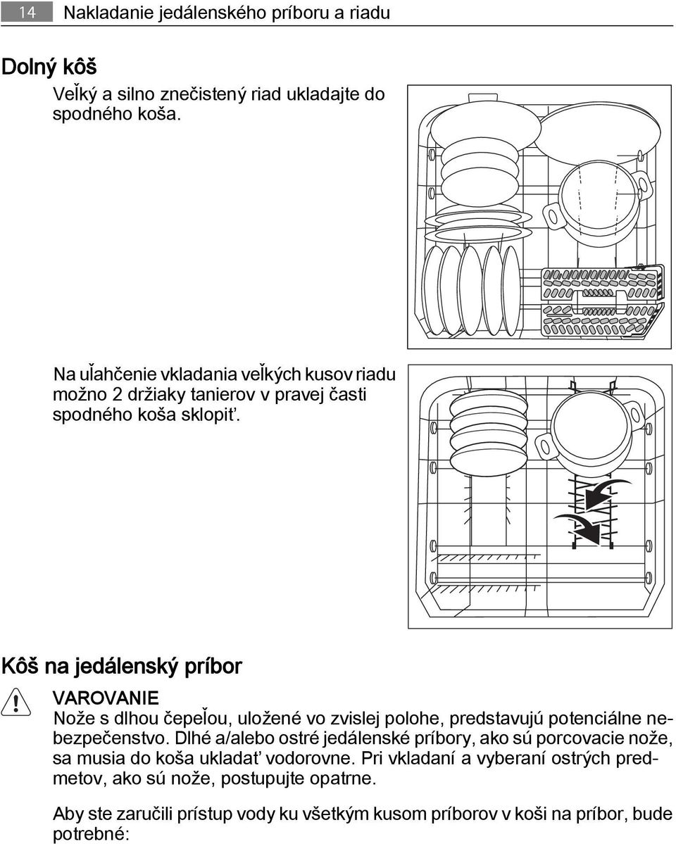Kôš na jedálenský príbor VAROVANIE Nože s dlhou čepeľou, uložené vo zvislej polohe, predstavujú potenciálne nebezpečenstvo.