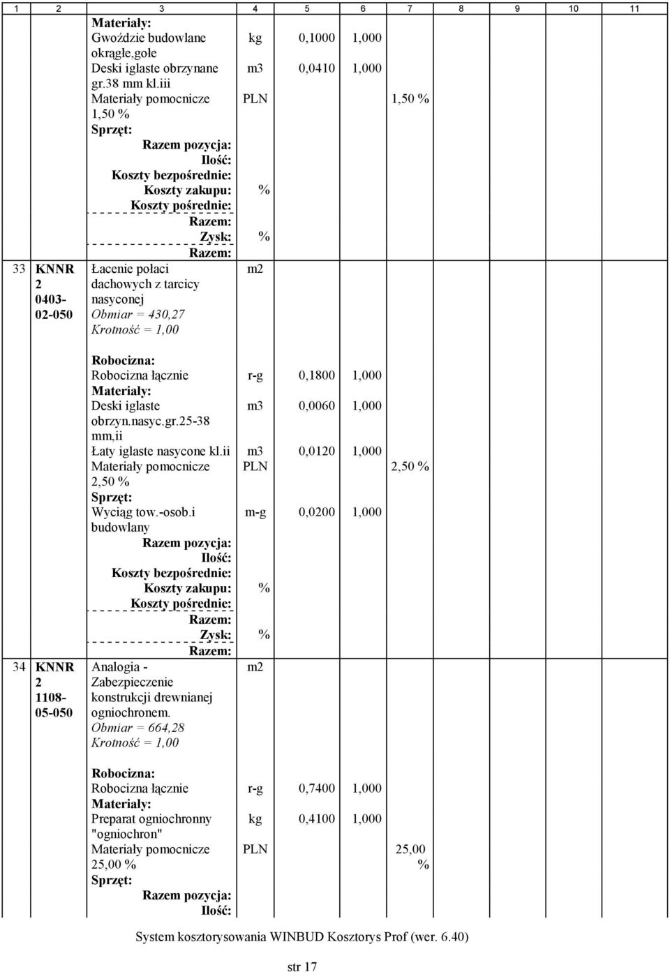 0,1800 1,000 Deski iglaste m3 0,0060 1,000 obrzyn.nasyc.gr.5-38 mm,ii Łaty iglaste nasycone kl.ii m3 0,010 1,000 PLN,50 %,50 % Wyciąg tow.-osob.