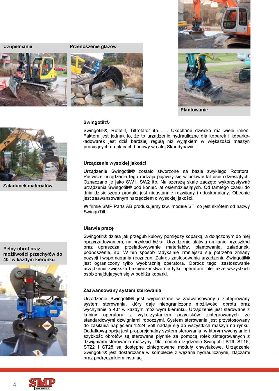 Załadunek materiałów Urządzenie wysokiej jakości Urządzenie Swingotilt zostało stworzone na bazie zwykłego Rotatora. Pierwsze urządzenia tego rodzaju pojawiły się w połowie lat osiemdziesiątych.