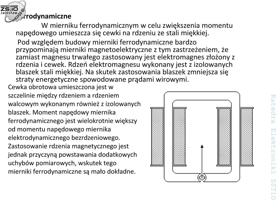 Zwojnica Z Rdzeniem Ze Stali Miękkiej Jest Elektromagnesem Katedra Elektroniki ZSTi. Lekcja 12. Rodzaje mierników elektrycznych
