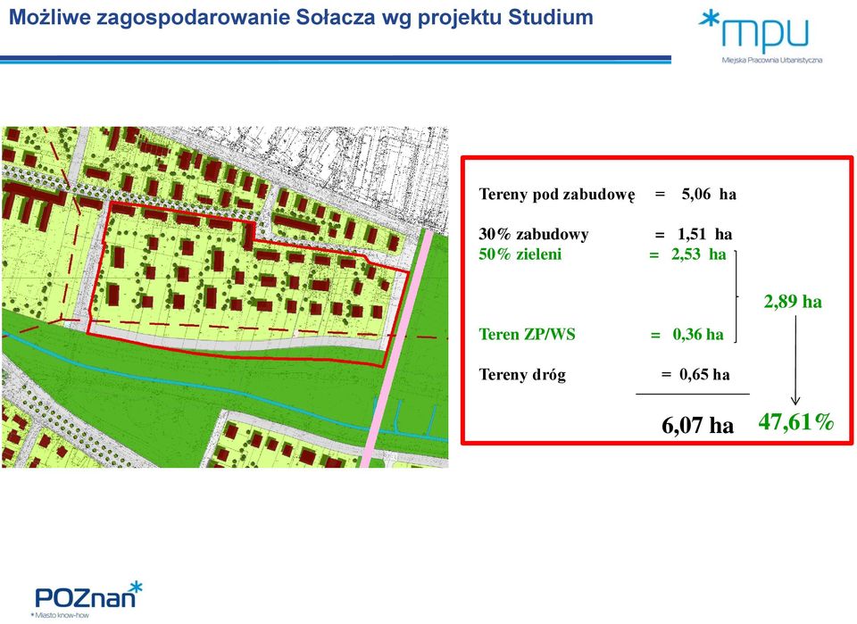 zabudowy = 1,51 ha 50% zieleni = 2,53 ha 2,89 ha